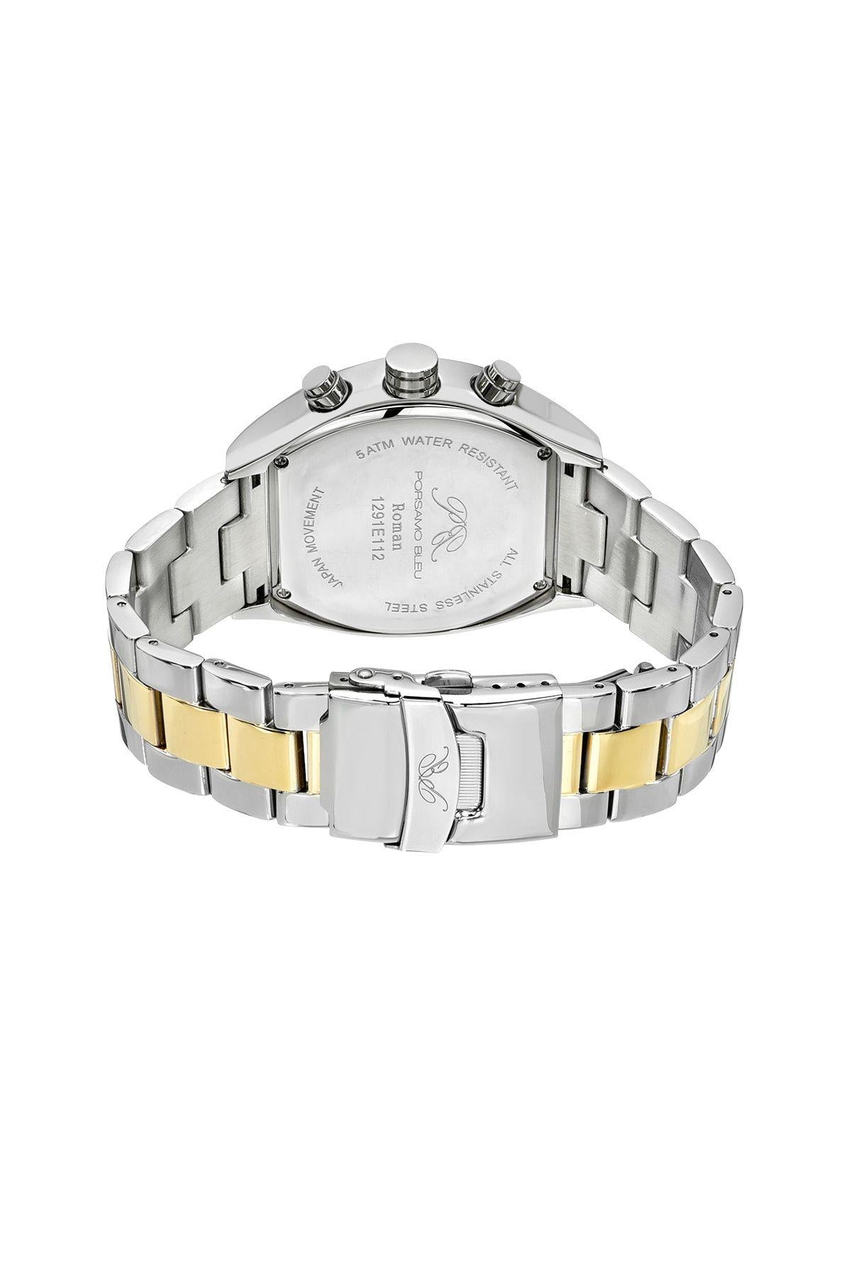 Porsamo Bleu Roman Luxury Men's Stainless Steel Chronograph Watch With Blue Dial, Two Tone, 1291EROS
