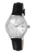 Porsamo Bleu Ruby Luxury Women's Genuine Leather Band Watch, Silver, Black 1141ARUL
