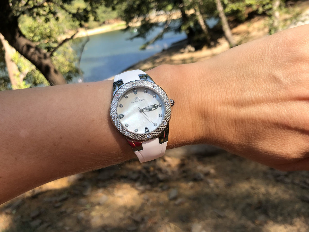 Porsamo Bleu Linda Luxury Women's Watch, Silicone Strap, Silver, White 491ALIR