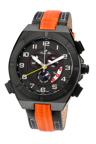 Porsamo Bleu Ibiza luxury chronograph men's watch, genuine leather band, black, orange 121AIBL