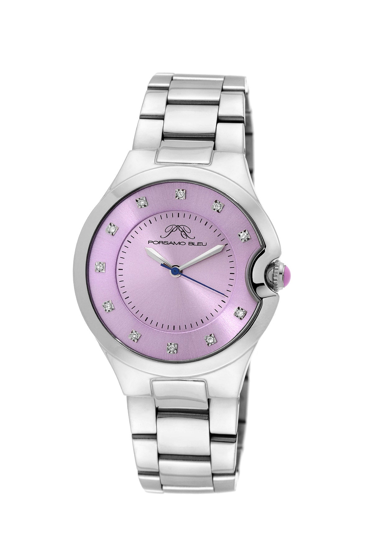 Porsamo Bleu Emilia luxury diamond women's stainless steel watch, silver, lilac 822BEMS