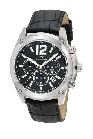 Porsamo Bleu Nathan luxury chronograph men's watch, genuine leather band, silver, black 642ANAL