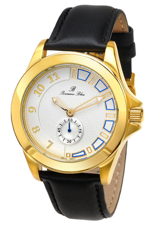 Porsamo Bleu Soho luxury men's dress watch with genuine leather band gold tone and black 042CSOL