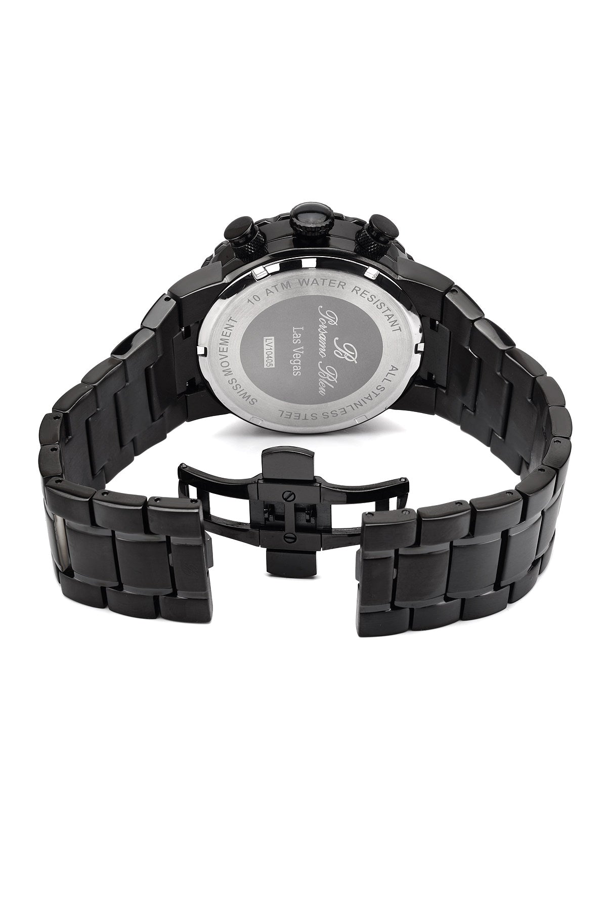 Porsamo Bleu Las Vegas Luxury Men's Stainless Steel Watch, Interchangeable Bezels, Black 111DLVS