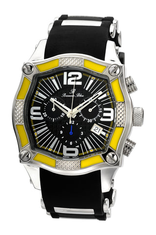 Porsamo Bleu Sao Paulo luxury chronograph men's watch, silicone strap, black, yellow 024CSPR