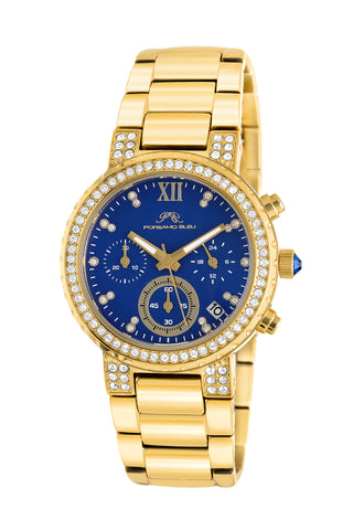 Porsamo Bleu Pilar luxury chronograph women's stainless steel watch, gold, blue 502BPIS
