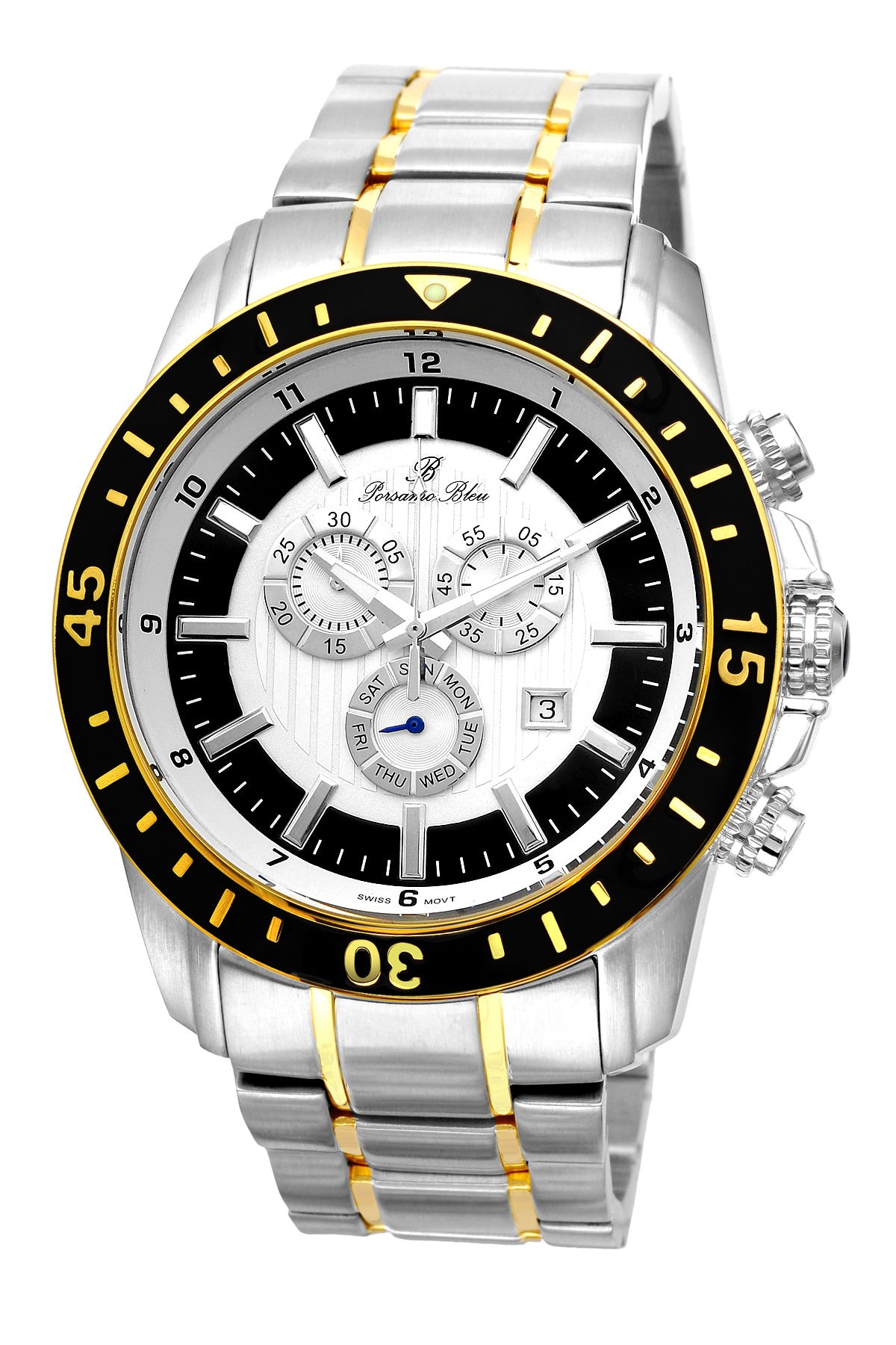Porsamo Bleu Grand Prix G luxury chronograph men's stainless steel watch, silver, black 082AGPS