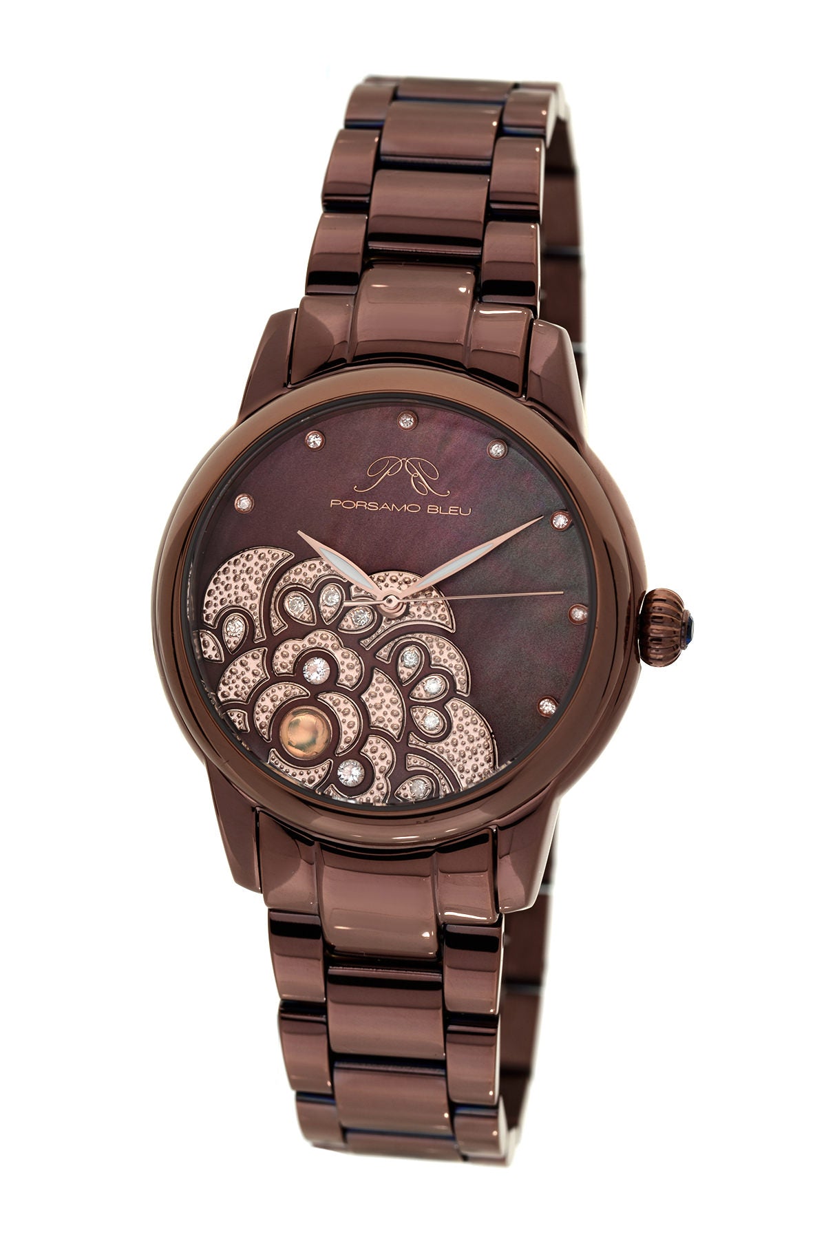 Porsamo Bleu Juliet luxury diamond, opal women's stainless steel watch, brown 701DJUS