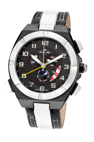 Porsamo Bleu Ibiza luxury chronograph men's watch, genuine leather band, black, white 121CIBL