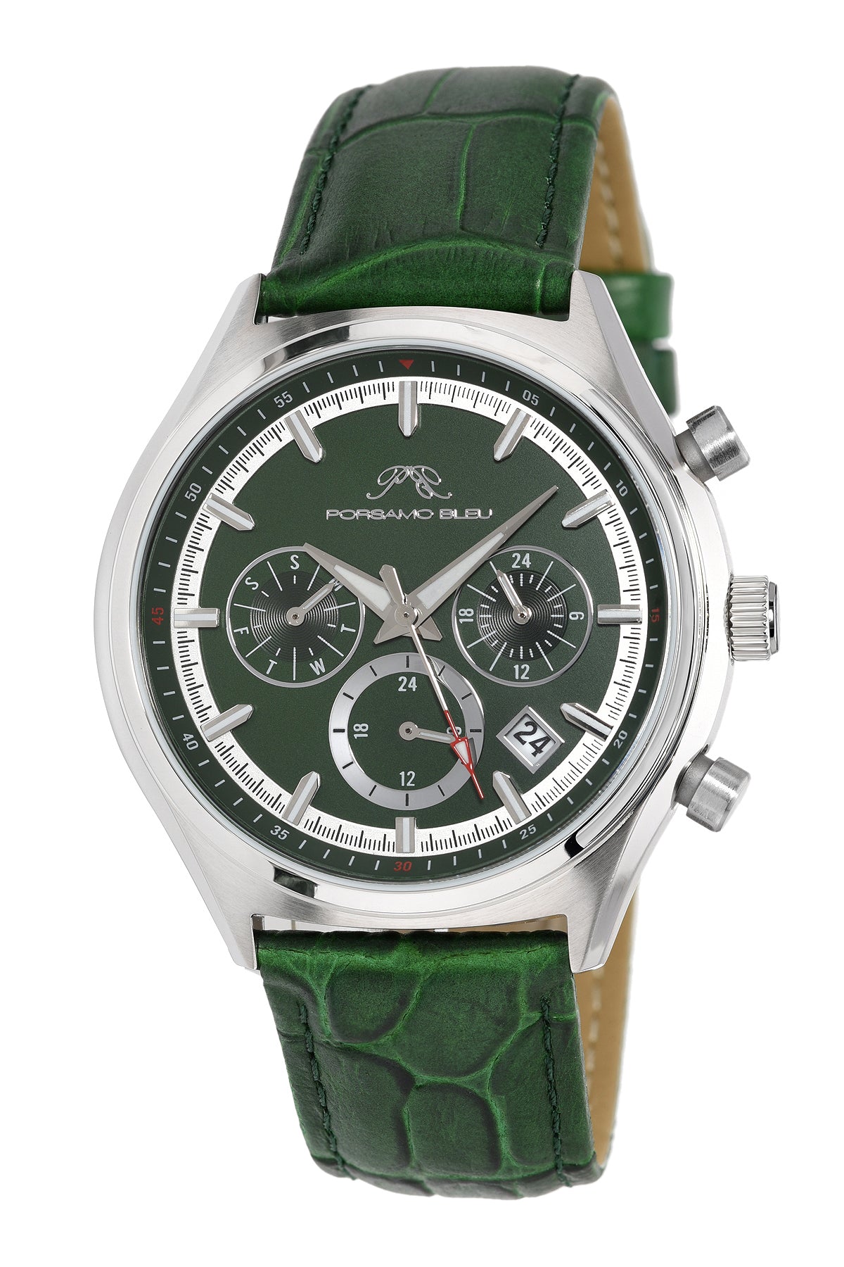 Porsamo Bleu Dylan Luxury Men's Watch, Genuine Leather Band, Green 871DDYL