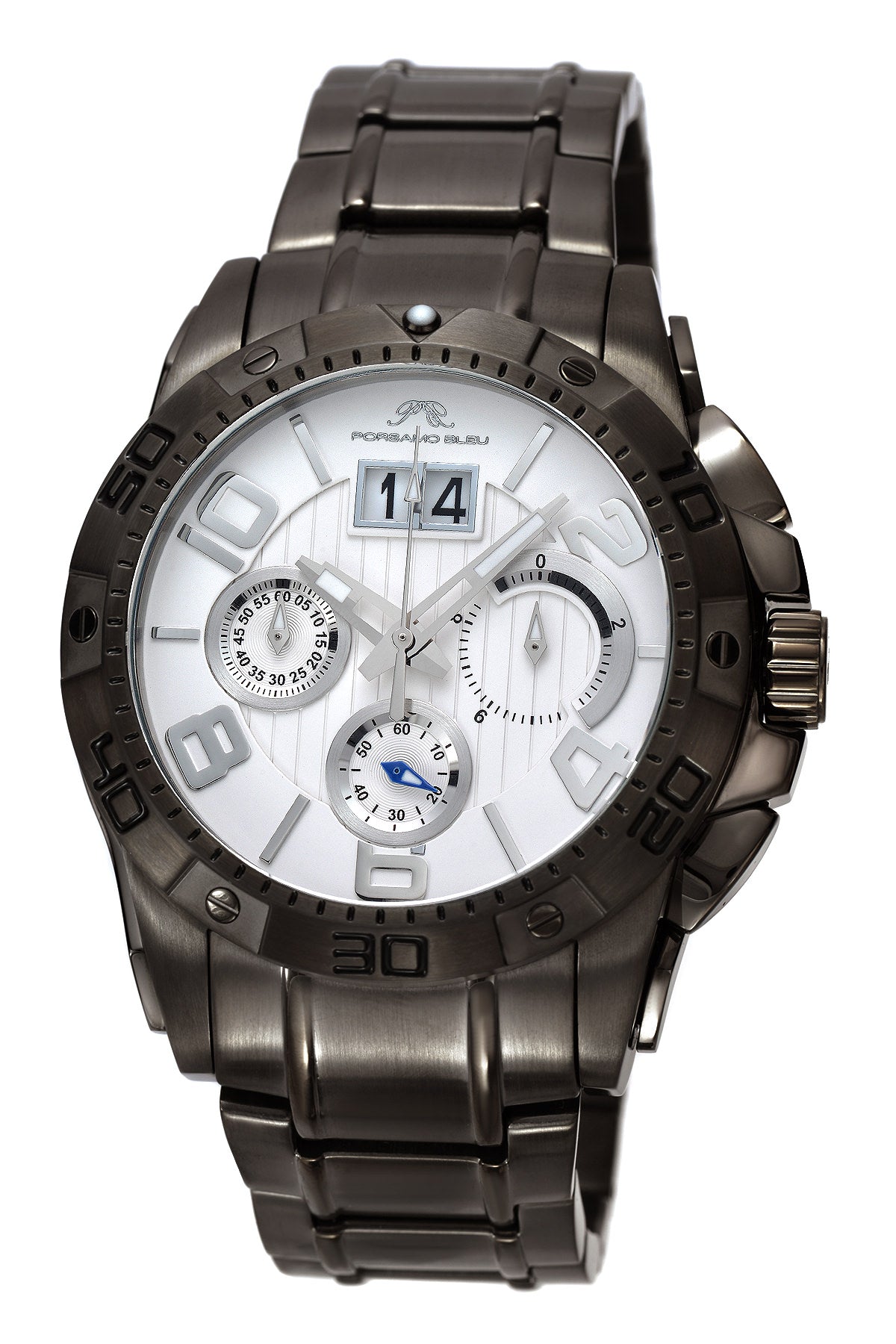 Porsamo Bleu Francoise luxury chronograph men's stainless steel watch, gunmetal, white 242CFRS