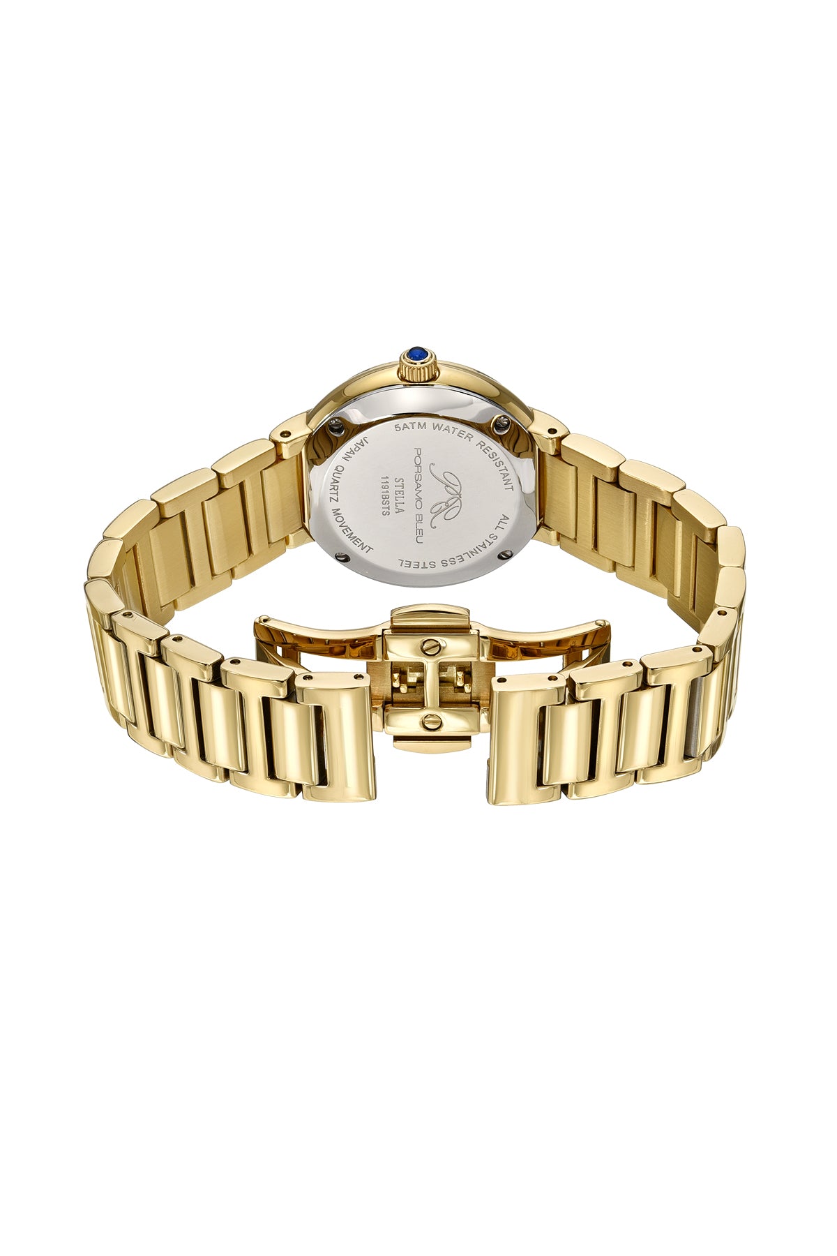 Porsamo Bleu Stella Luxury Crystal Womens Stainless Steel Watch, Gold With Silver Guilloche And Sunray Dial 1191BSTS