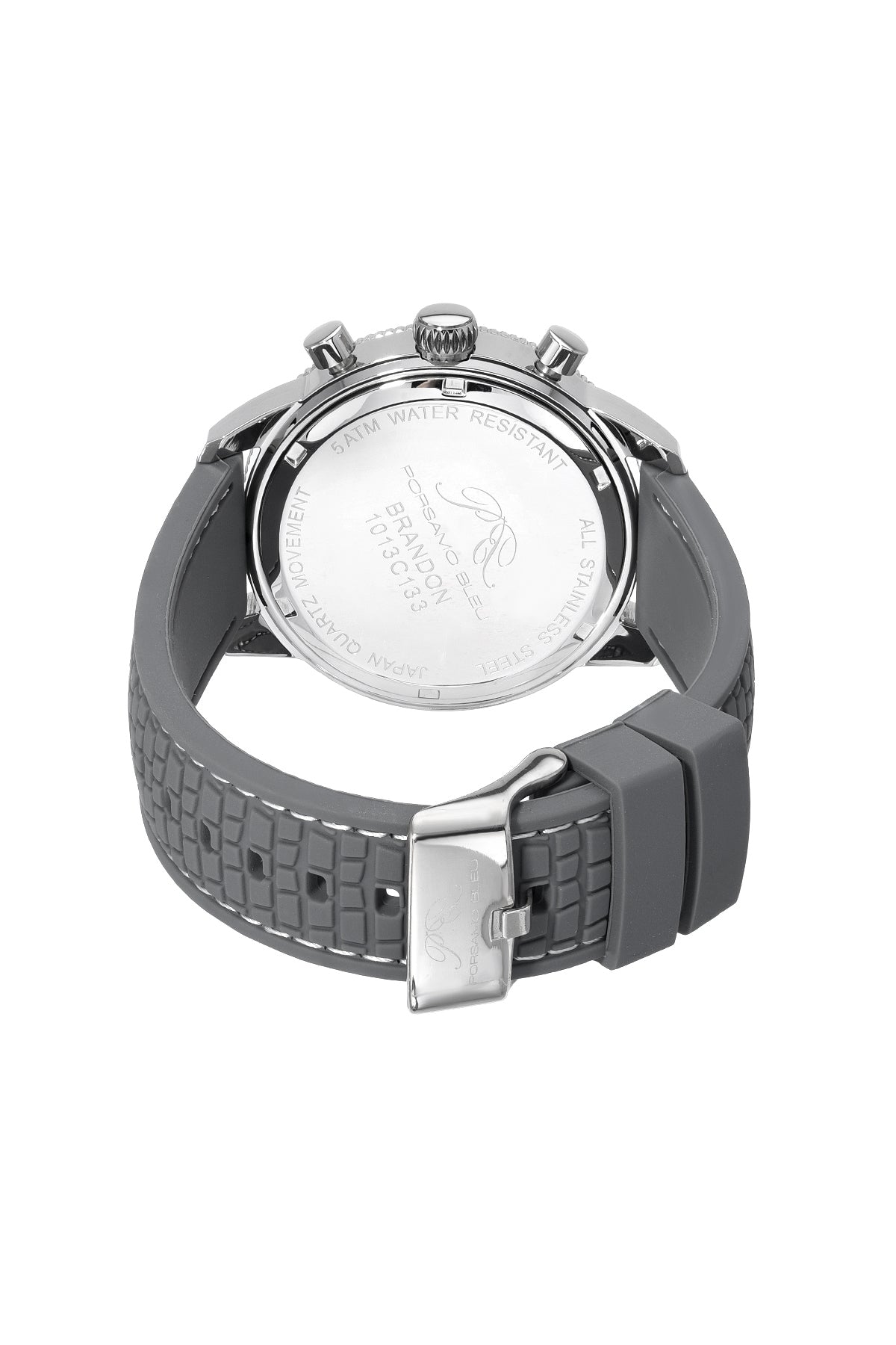 Porsamo Bleu Brandon Luxury Chronograph Men's Silicone Strap Watch, Silver, Grey 1013CBRR