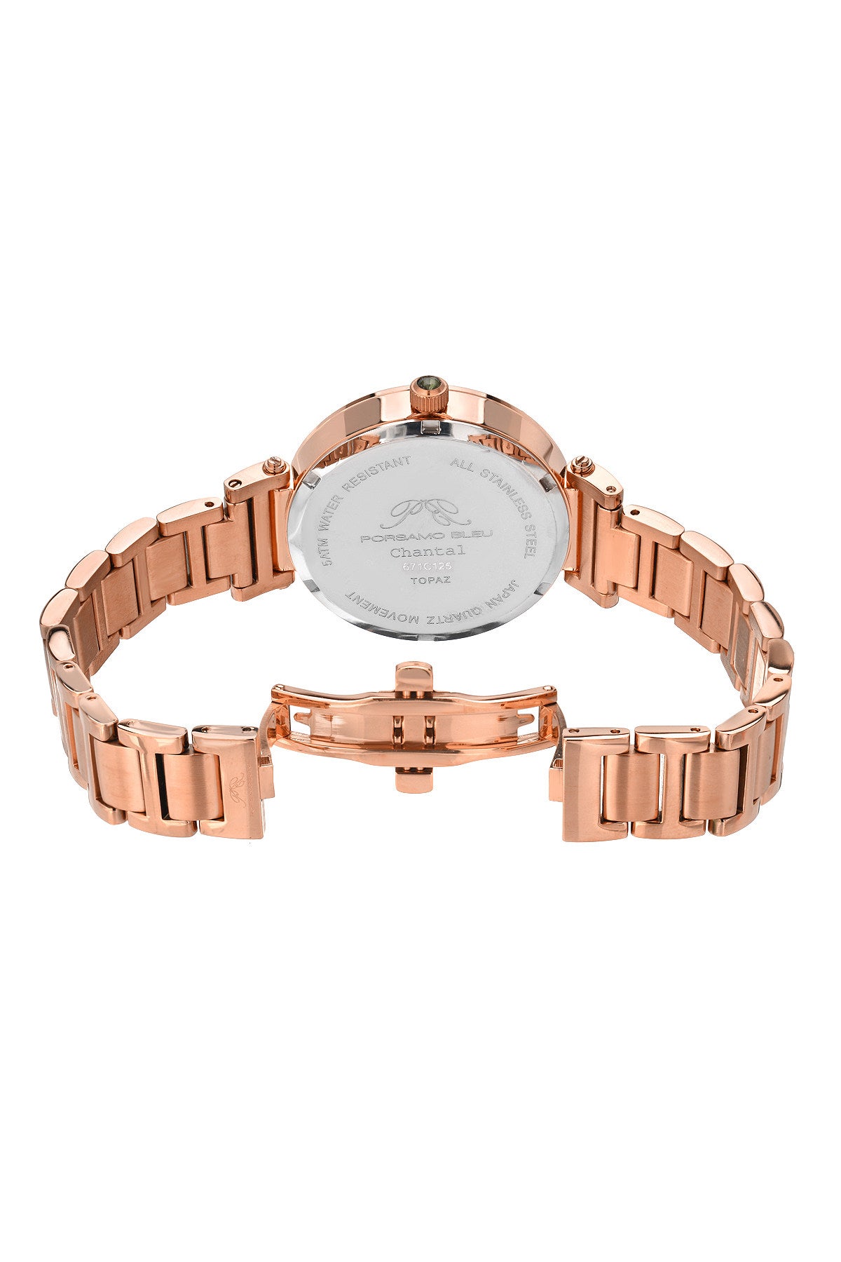 Porsamo Bleu Chantal Luxury Topaz Women's Stainless Steel Watch, Rose, White 671CCHS