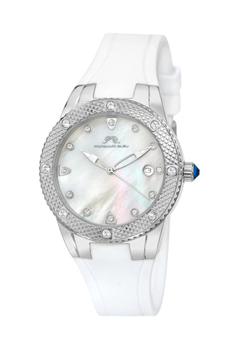 Porsamo Bleu Linda luxury women's watch, silicone strap, silver, white 491ALIR