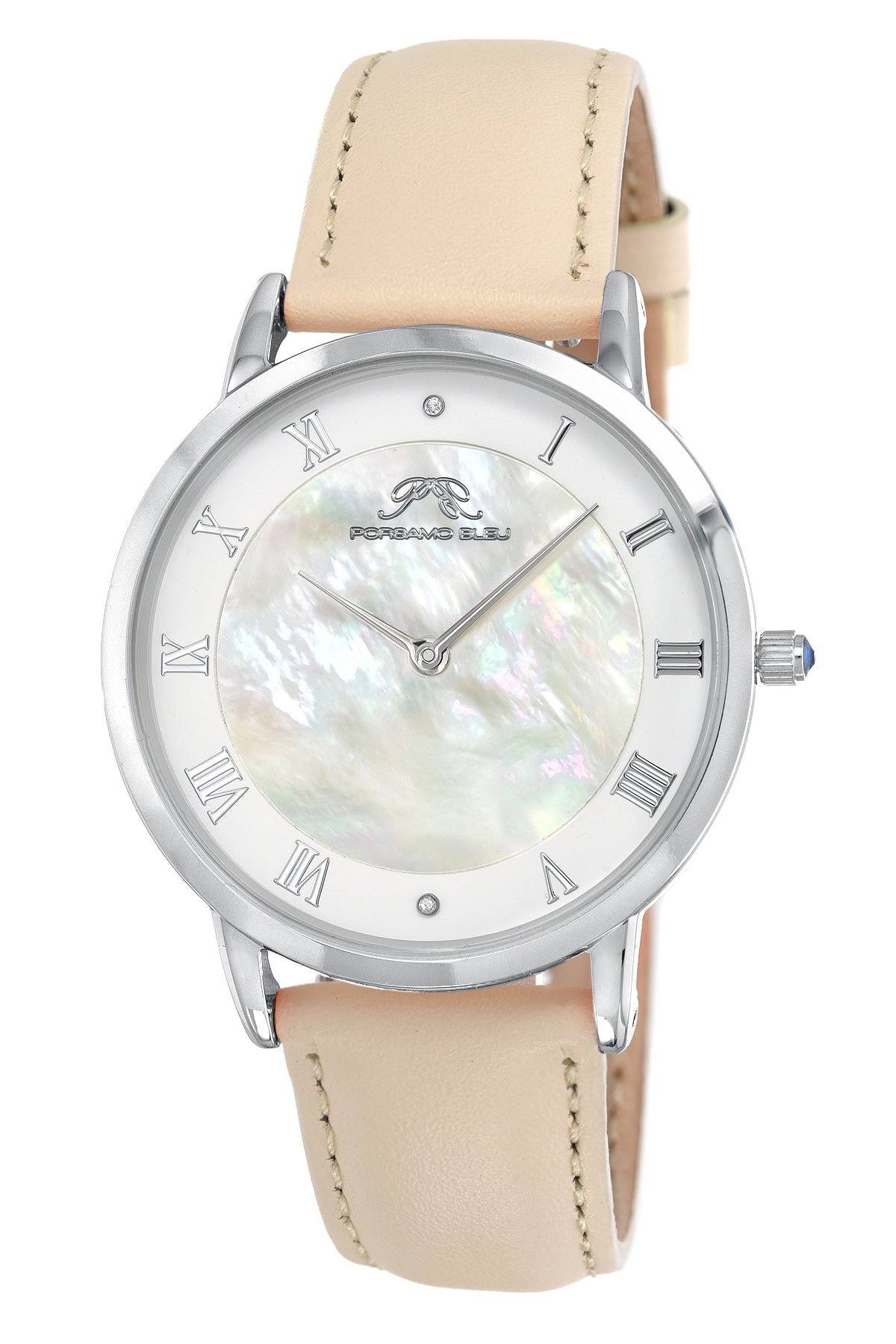 Porsamo Bleu Nina Luxury Diamond Women's Watch, Interchangeable Bands, Silver, White, Beige 861ANIS