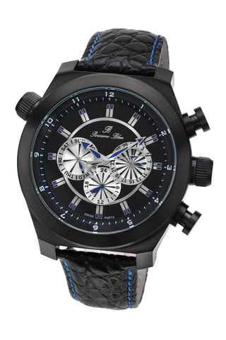 Porsamo Bleu Sydney luxury men's watch, genuine leather band, black 162CSYL