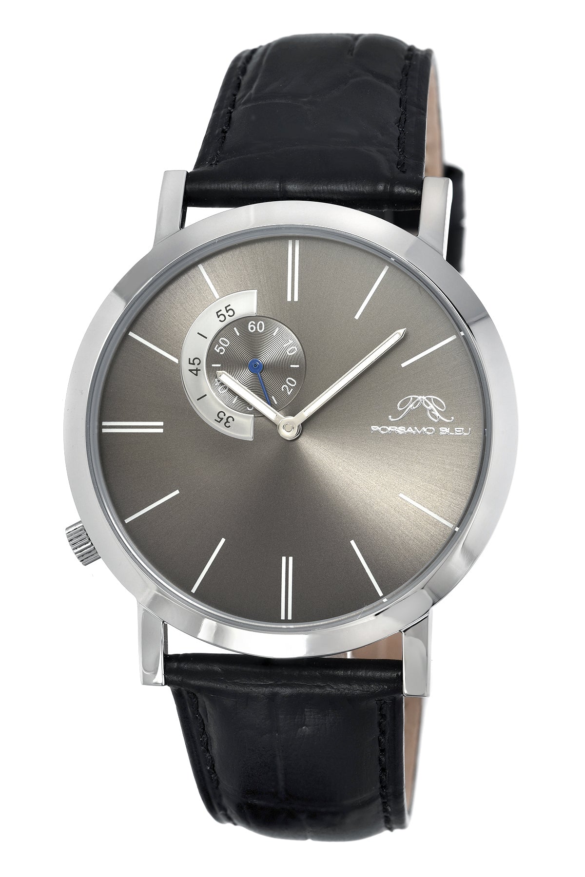 Porsamo Bleu Parker luxury men's watch, genuine leather band, silver, black, grey 832APAL