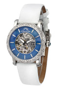 Porsamo Bleu Liza Luxury Automatic Topaz Women's Watch Satin Leather Watch Silver Blue White 692ALIL
