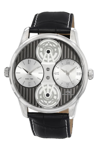 Porsamo Bleu Benedict Luxury Two Movements Men's Genuine Leather Band Watch, Silver, Grey 1161BBEL
