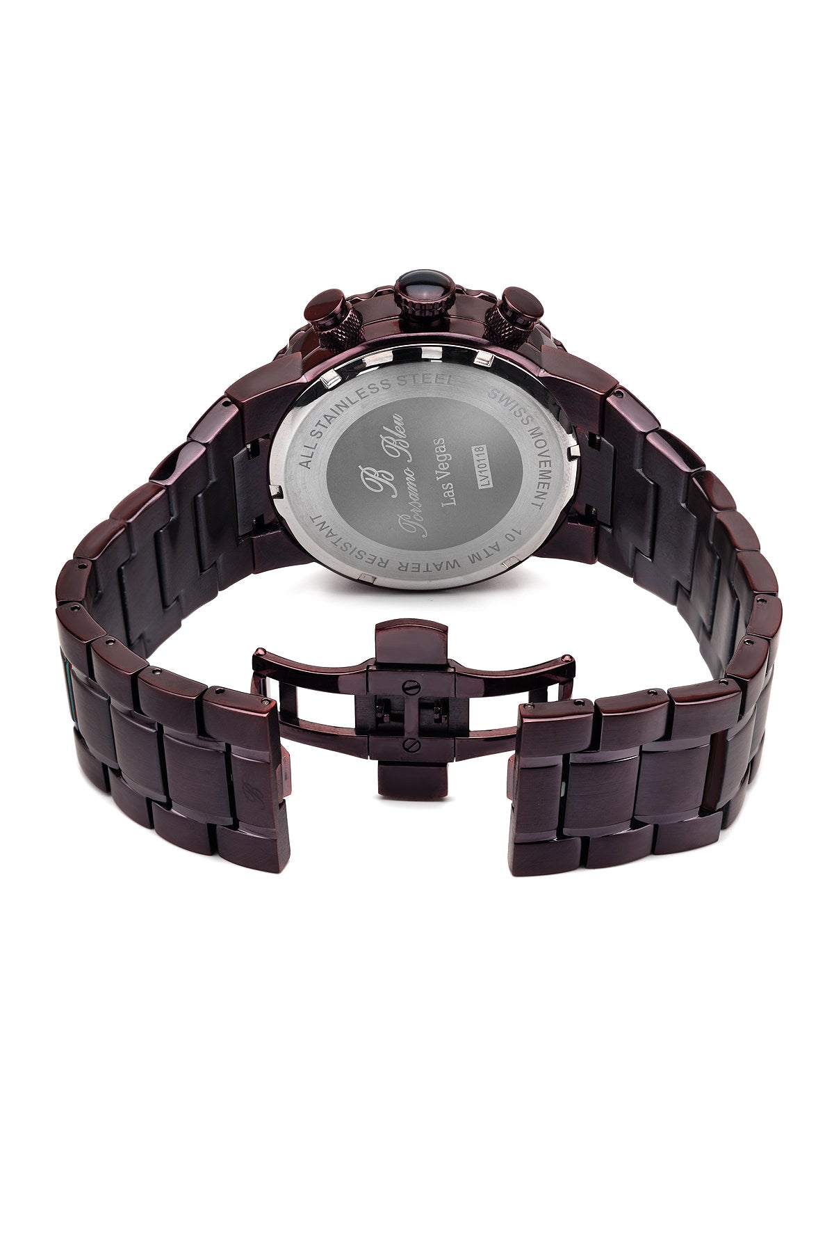 Porsamo Bleu Las Vegas Luxury Men's Stainless Steel Watch, Interchangeable Bezels, Dark Brown 111ELVS
