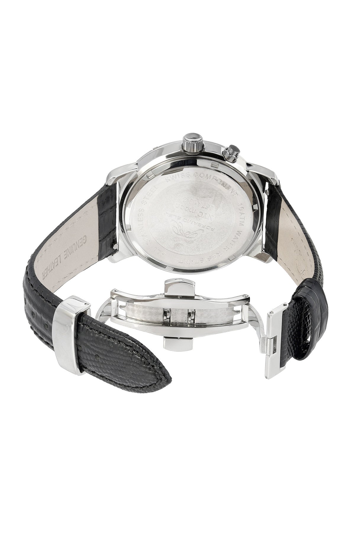 Porsamo Bleu NYC Moon Luxury Men's Watch, Genuine Leather Band, Silver, Black 057ANYL