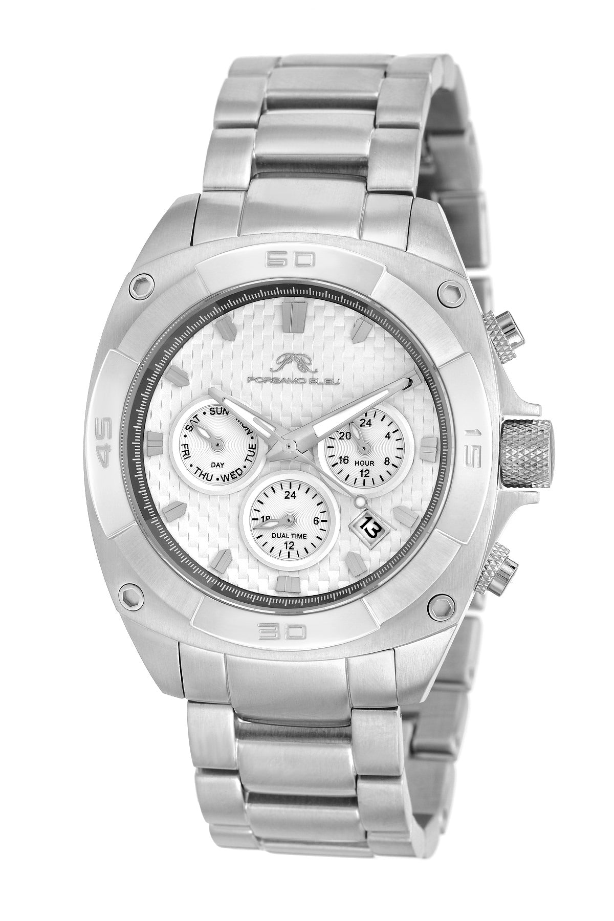 Porsamo Bleu Alex luxury men's stainless steel watch, silver, white 291AALS
