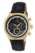 Porsamo Bleu Dylan Luxury Men's Watch, Genuine Leather Band Gold And Black 872BDYL