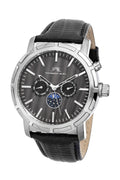 Porsamo Bleu NYC Moon Luxury Men's Watch, Genuine Leather Band, Silver, Black 057ANYL