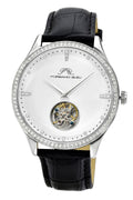 Porsamo Bleu William Luxury Automatic Tourbillon Topaz Men's Watch With Genuine Leather Band And White Dial, Black, Silver, 1301AWIL