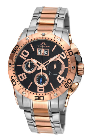 Porsamo Bleu Francoise luxury chronograph men's stainless steel watch, silver, rose, black 241AFRS