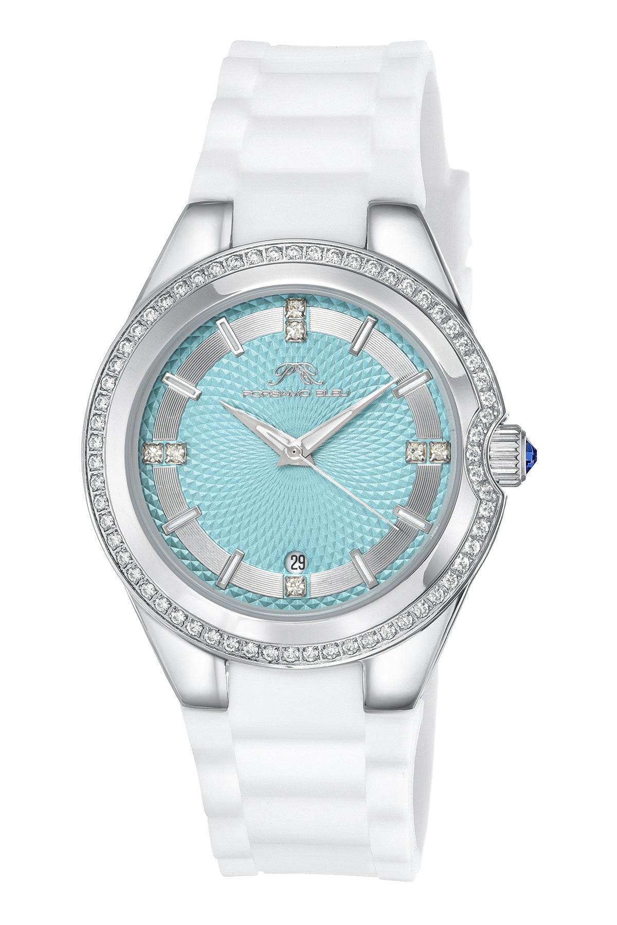 Porsamo Bleu Guilia Luxury Women's Silicone Strap Watch, Interchangeable Bands, Silver, White, Turquoise 1122CGUR