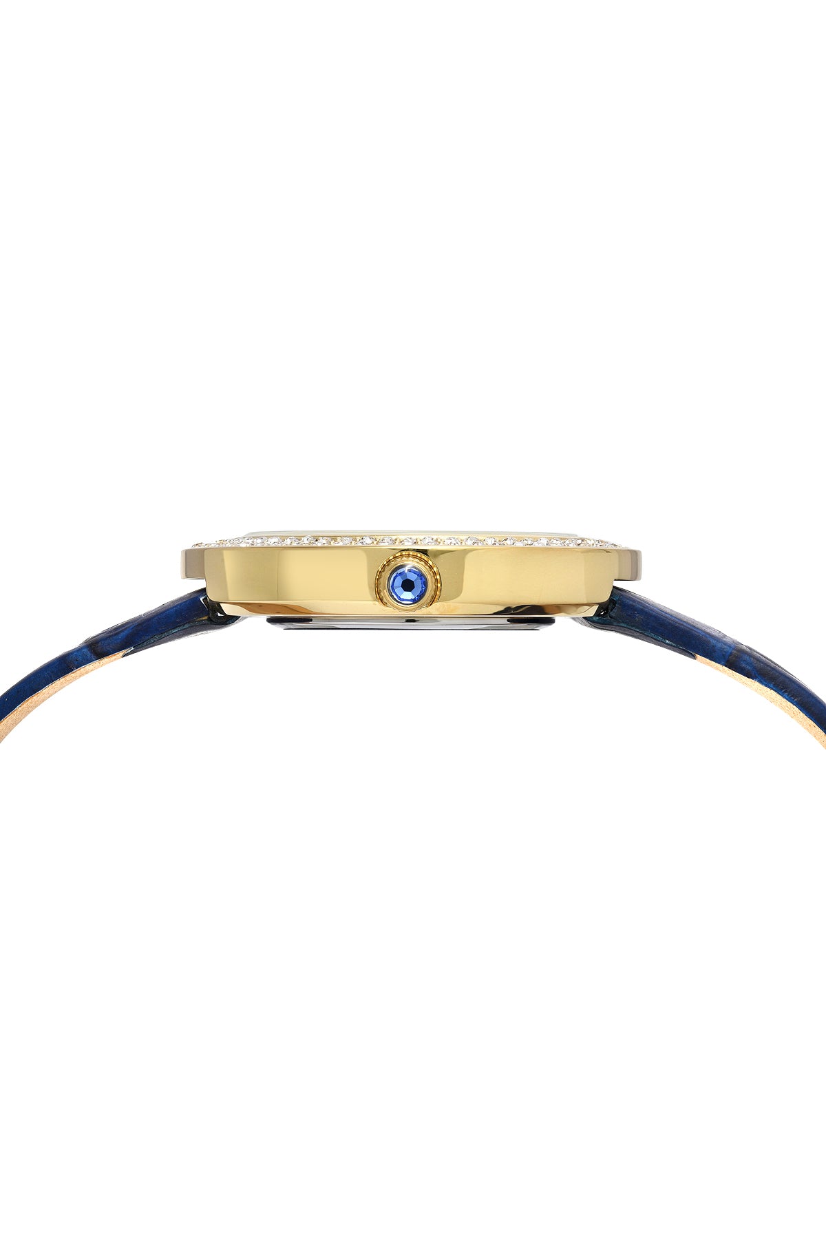 Porsamo Bleu Larissa luxury women's watch, genuine leather band, crystal inlaid bezel, white, gold, blue 892BLAL