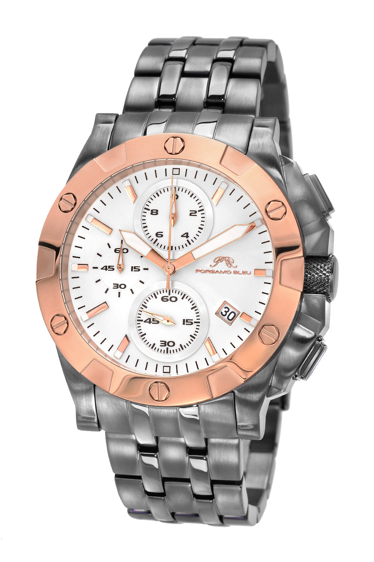 Porsamo Bleu George luxury chronograph men's stainless steel watch, rose, gunmetal 342CGES