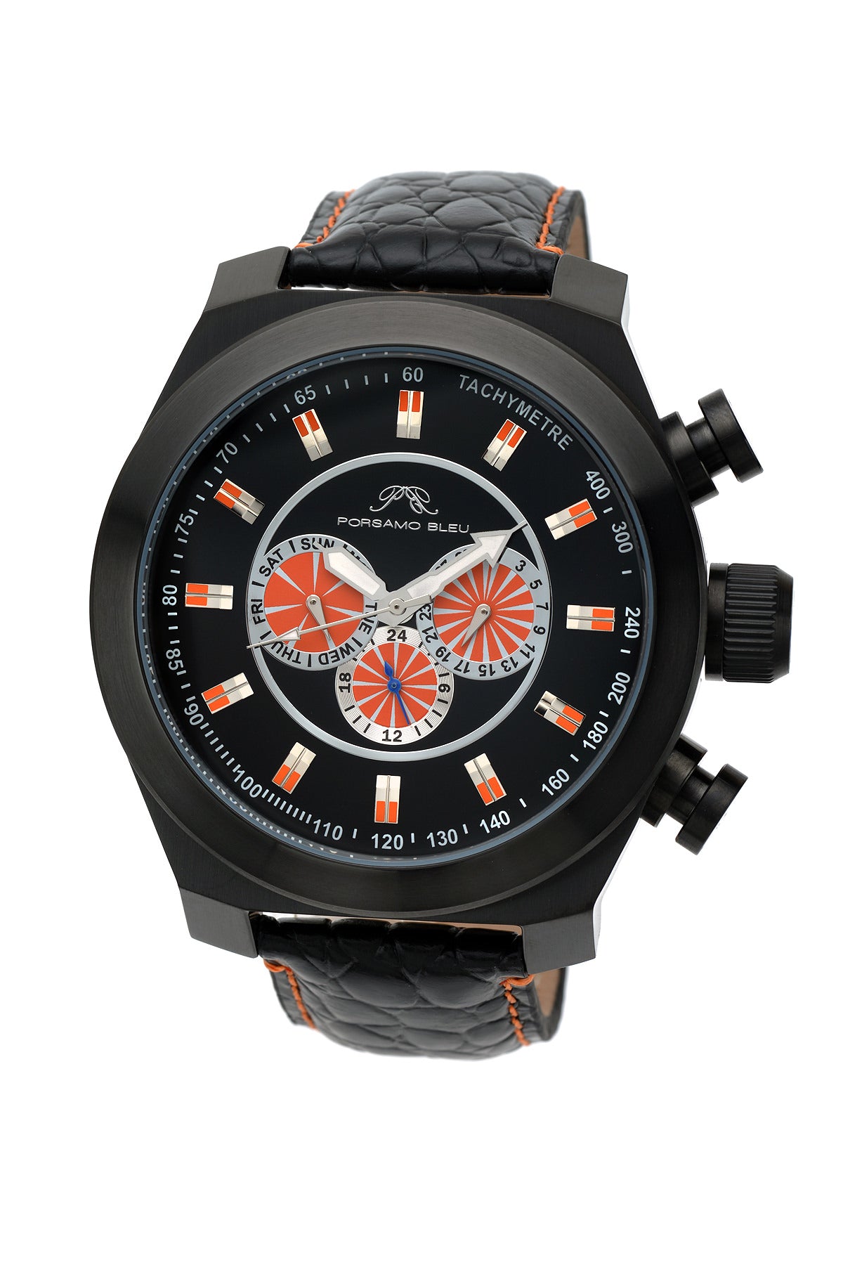 Porsamo Bleu Sydney G luxury men's watch, genuine leather band, black 231ASGL