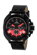 Porsamo Bleu Connor Luxury Chronograph Men's Watch, Genuine Leather Band, Black, Red 421BCOL