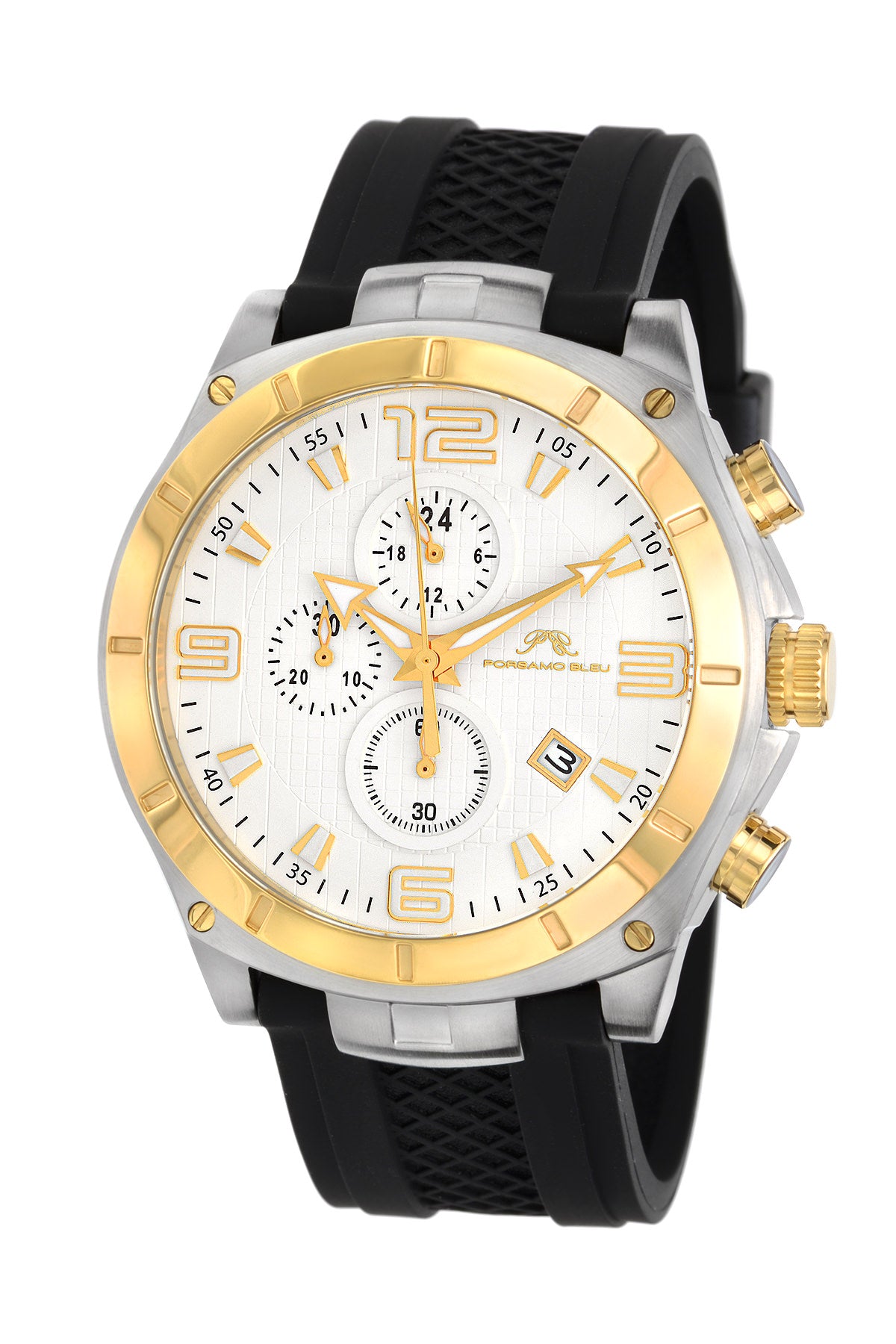 Porsamo Bleu Ethan luxury chronograph men's watch, silicone strap, silver, black 411AETR
