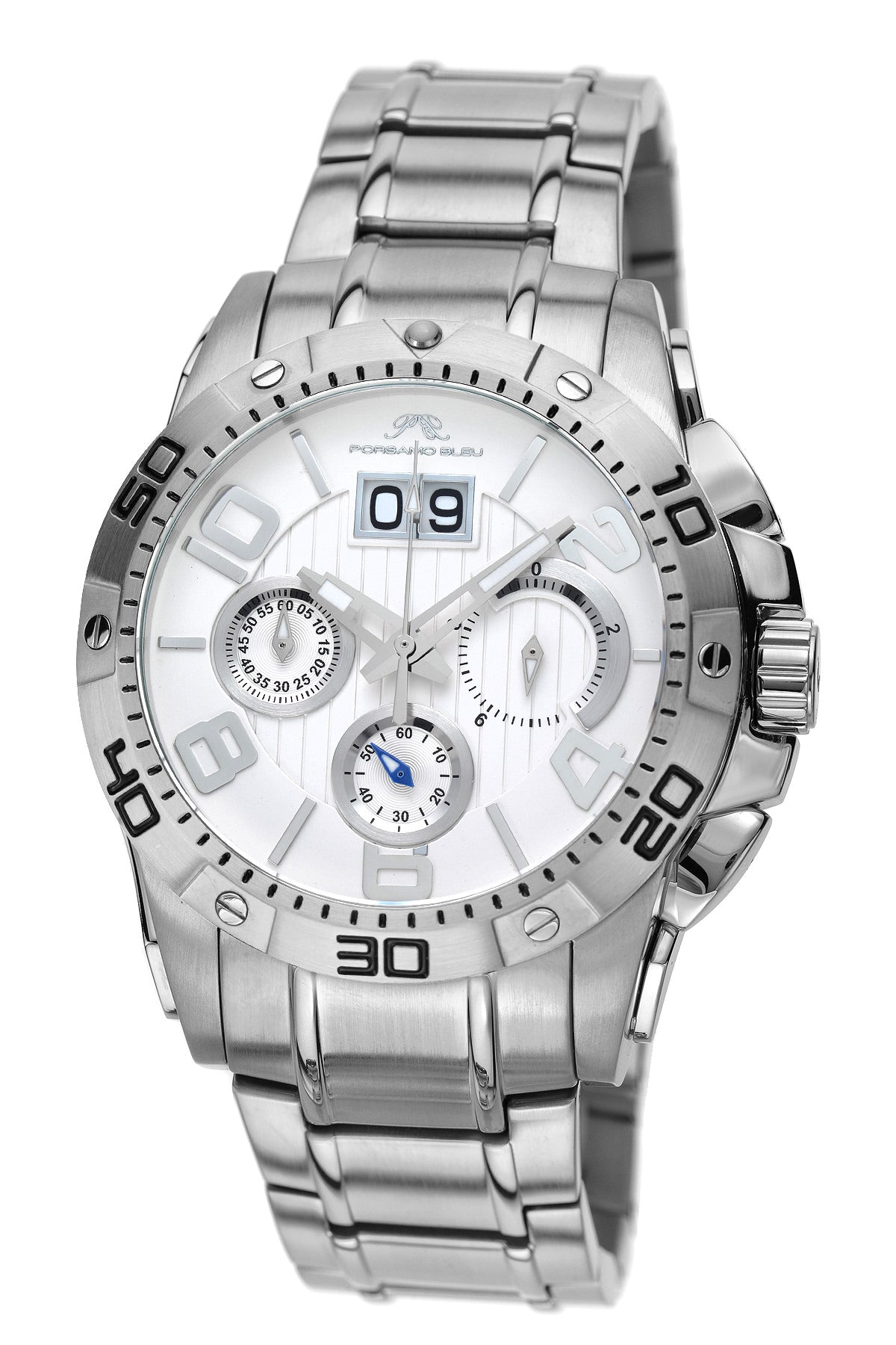 Porsamo Bleu Francoise Luxury Chronograph Men's Stainless Steel Watch, Silver, White 242AFRS