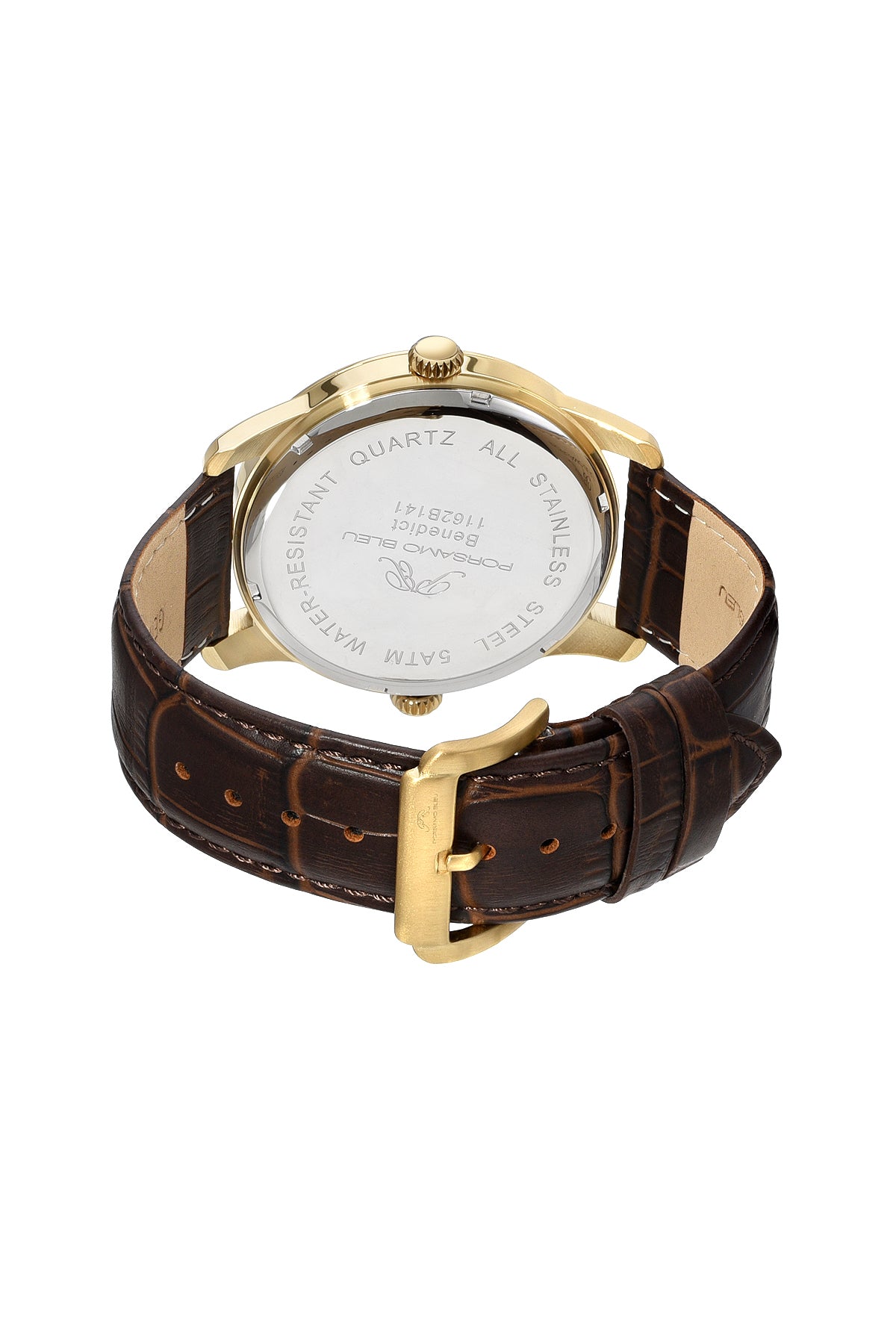 Porsamo Bleu Benedict Luxury Two Movements Men's Genuine Leather Band Watch, Gold, Brown 1162BBEL