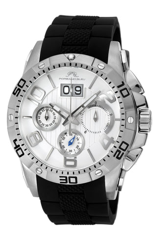 Porsamo Bleu Francoise Luxury Chronograph Men's Silicone Watch, Silver, Black 244CFRR