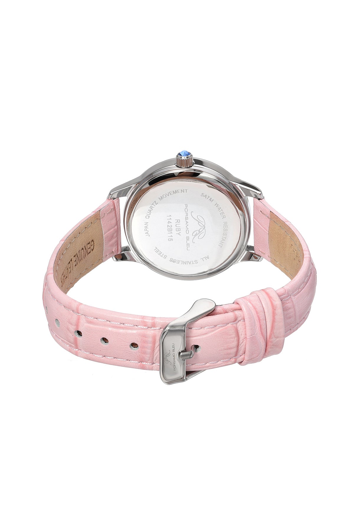 Porsamo Bleu Ruby Luxury Women's Genuine Leather Band Watch, Silver, Pink 1142BRUL