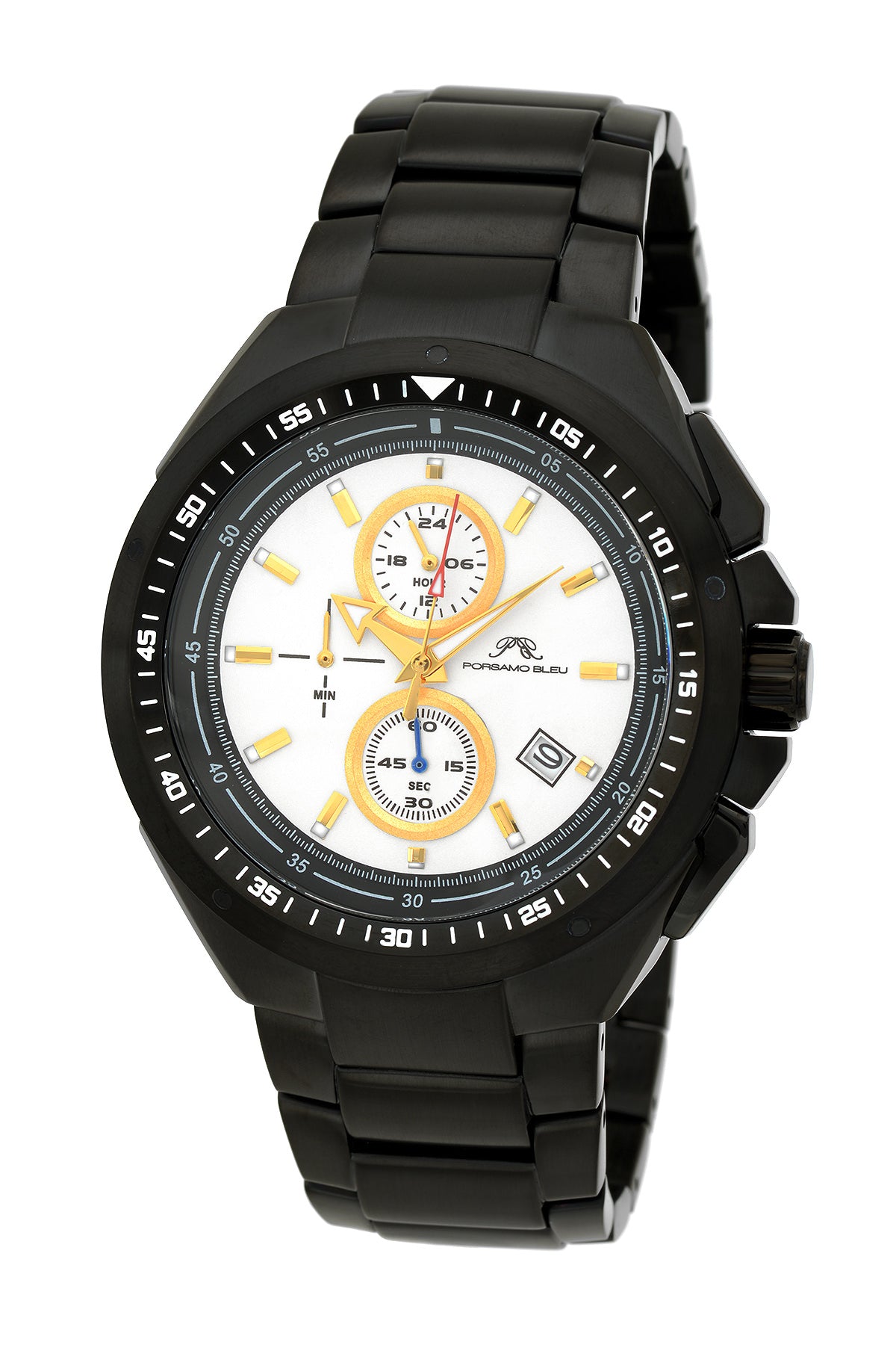 Porsamo Bleu Damien luxury chronograph men's stainless steel watch, black 311FDAS