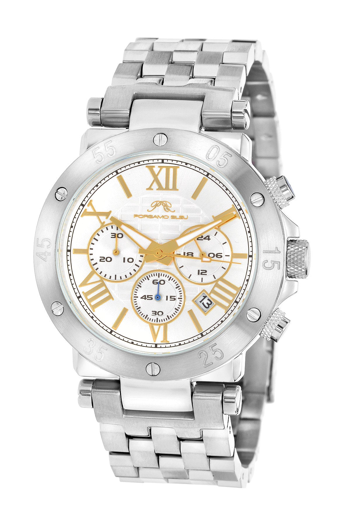 Porsamo Bleu Sasha luxury chronograph men's stainless steel watch, silver, white 441ASAS