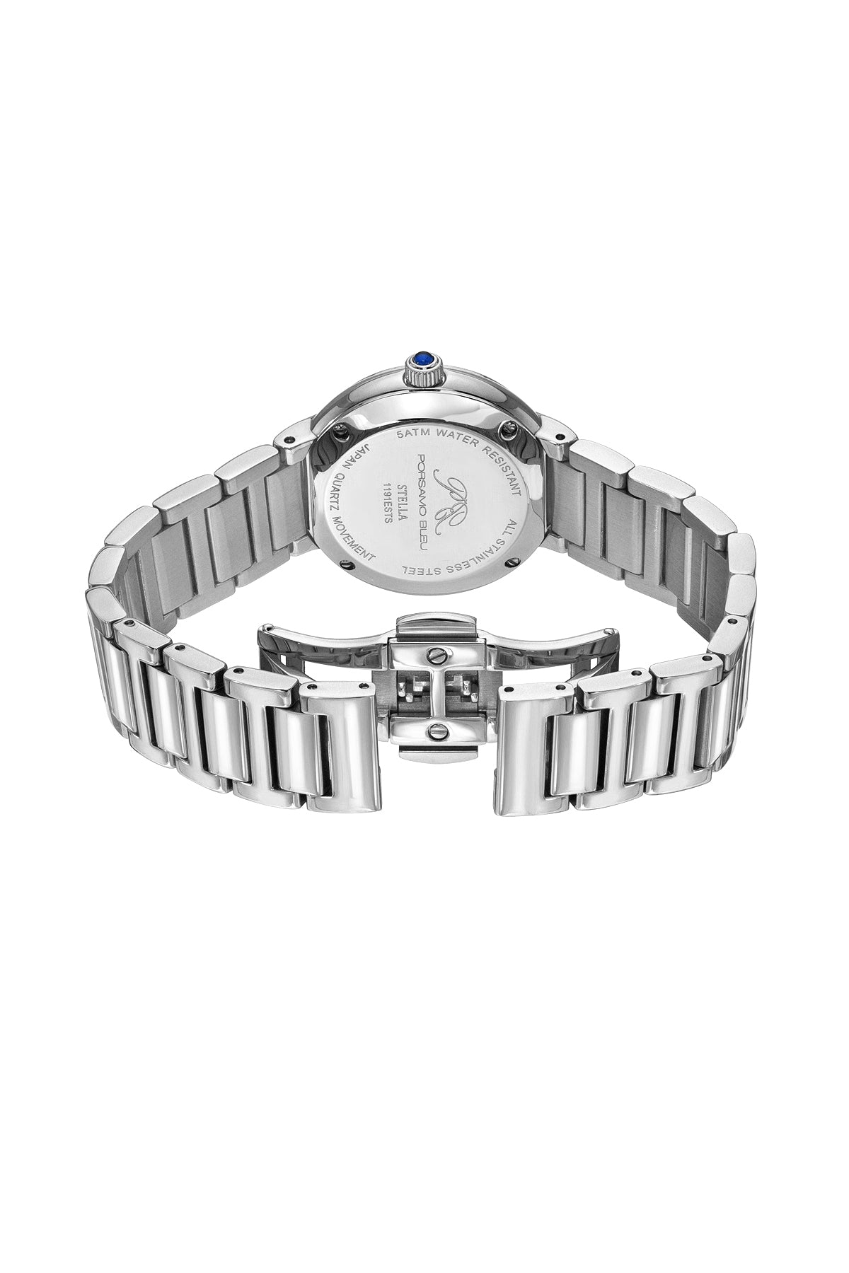 Porsamo Bleu Stella Luxury Crystal Womens Stainless Steel Watch, Silver With Baby Blue Guilloche And Sunray Dial 1191ESTS