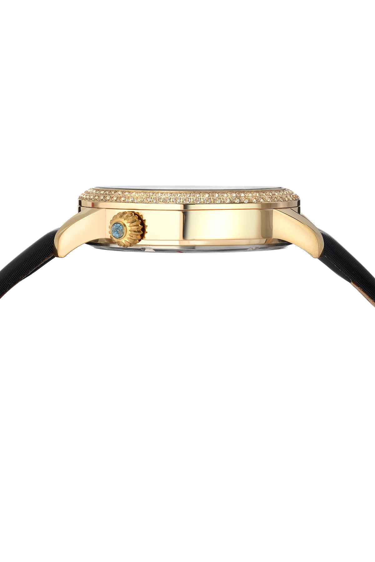 Porsamo Bleu Evelyn Luxury Topaz Womens Watch Satin Covered Genuine Leather Band, Gold, Black 763BEVL