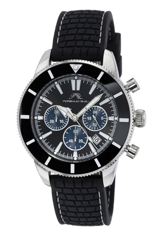 Porsamo Bleu Brandon luxury chronograph men's silicone strap watch, silver, black 1013ABRR