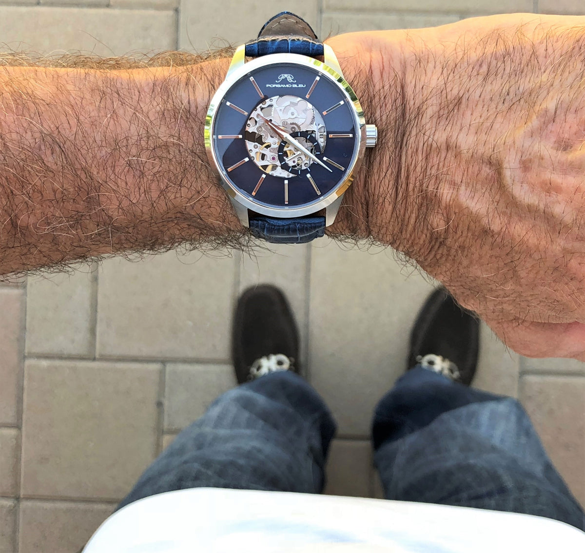 Porsamo Bleu Cassius Luxury Automatic Men's Watch, Genuine Leather Band, Silver, Blue 802ACAL