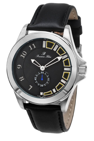 Porsamo Bleu Soho luxury men's dress watch with genuine leather band silver tone and black 041BSOL