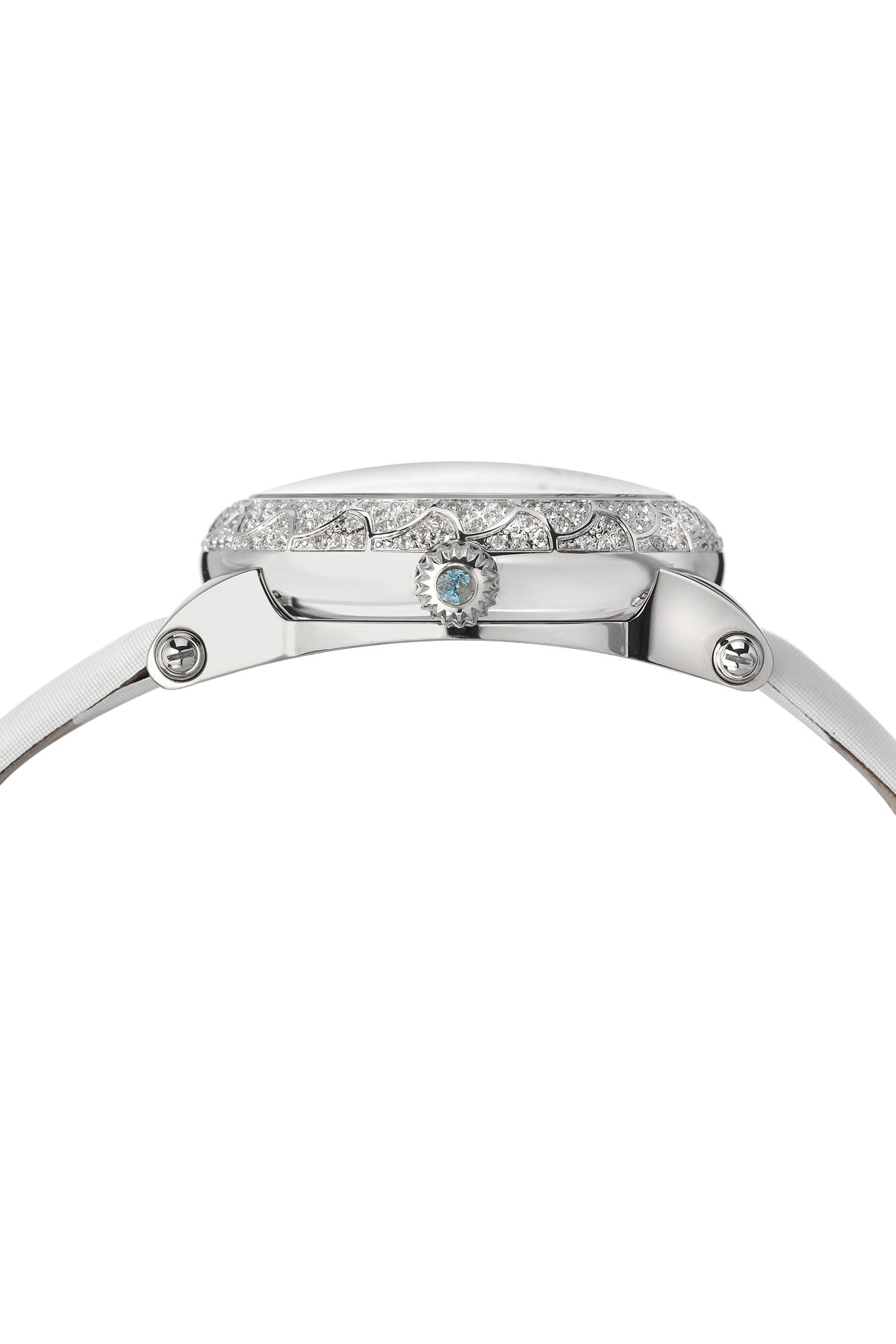 Porsamo Bleu Genevieve Luxury Topaz Women's Watch Satin Leather Watch, Silver, White 681AGEL
