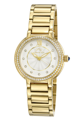 Porsamo Bleu Stella Luxury Crystal Womens Stainless Steel Watch, Gold With Silver Guilloche And Sunray Dial 1191BSTS